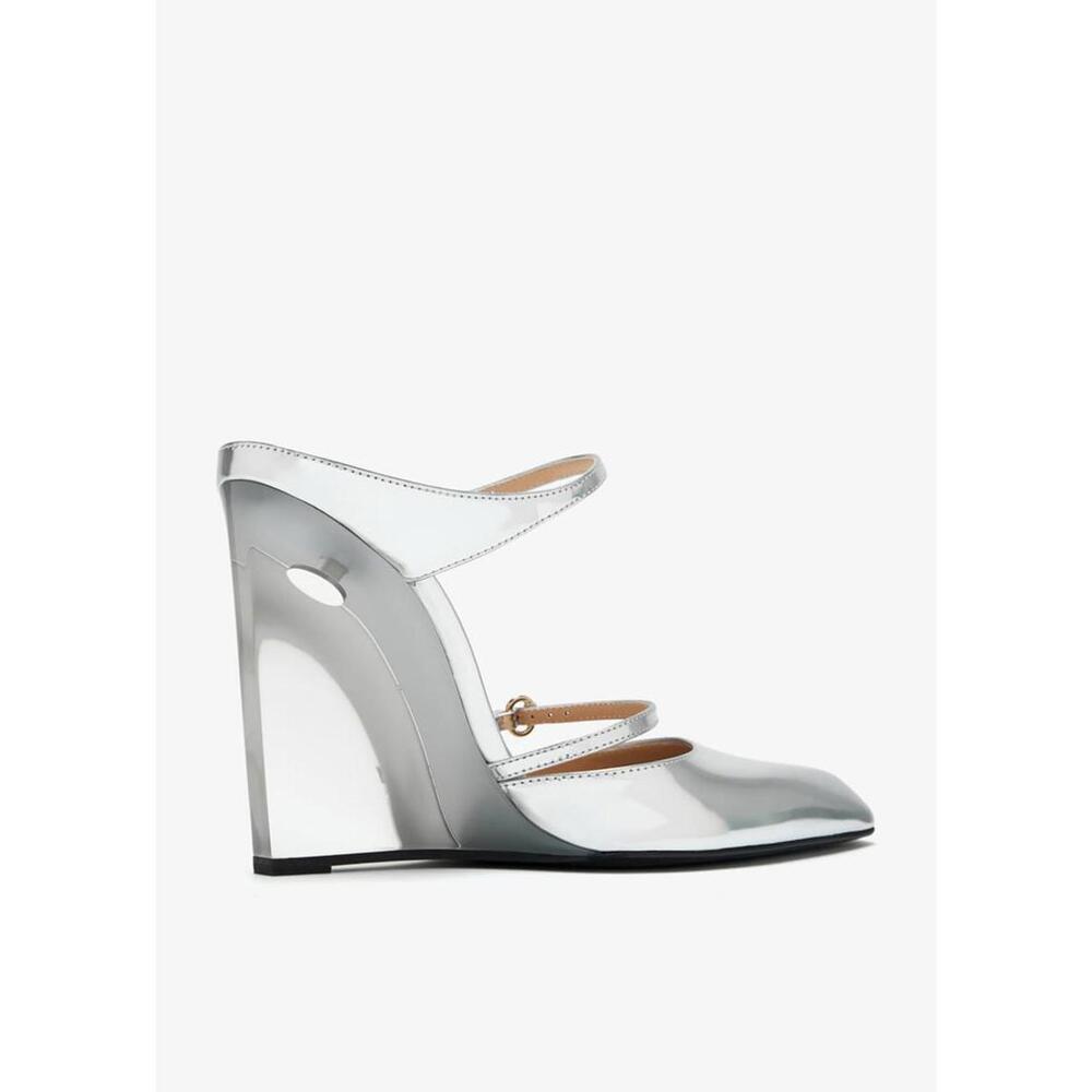 Gucci Logo Leather Wedge Mules SIZE 40 - Picture 2 of 4